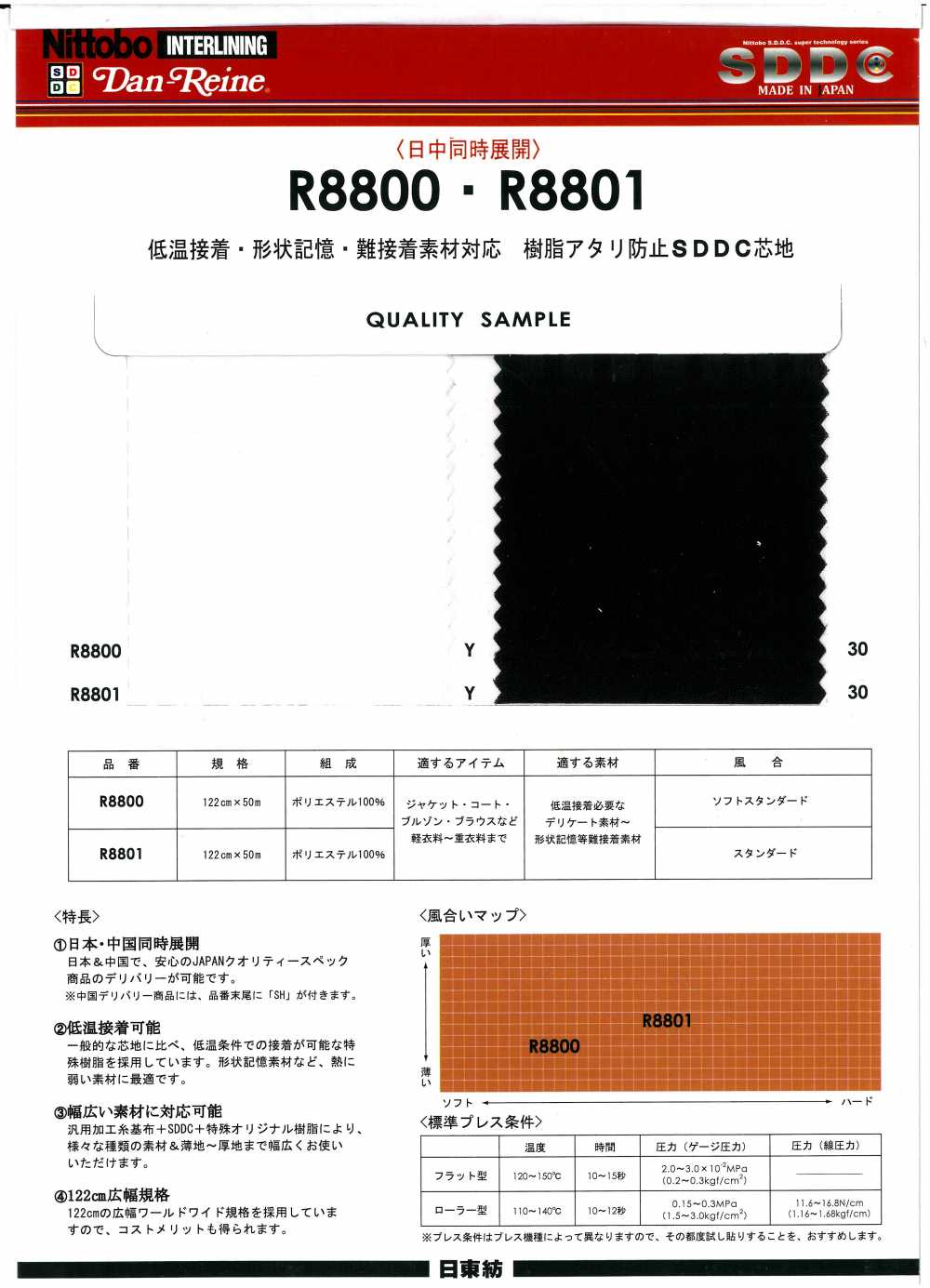 R8801 兼容低温粘着、形状记忆和难粘材料树脂衬，防止雅化[衬布] 日东纺绩