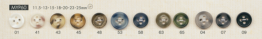 MYP60 4 孔聚酯纤维纽扣，用于仿水牛衬衫和夹克 大阪纽扣（DAIYA BUTTON）