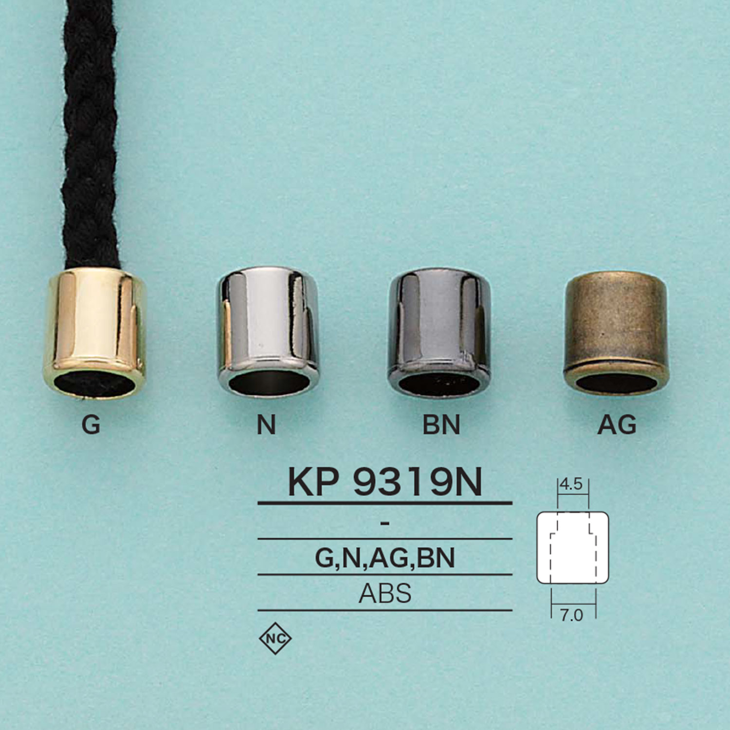 KP9319N 圆柱绳帽（电镀）[扣和环] 爱丽丝纽扣