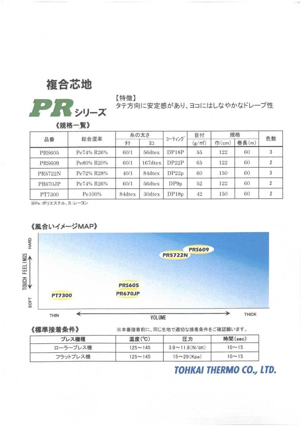 PR-SAMPLE 粘合衬PR系列样卡 东海Thermo热工