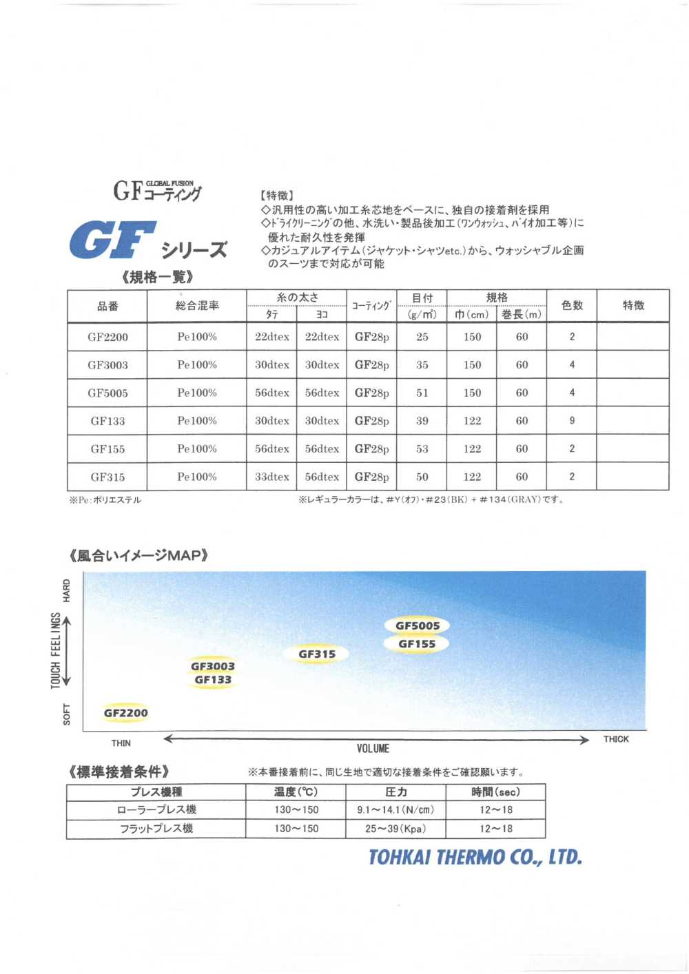 GF-SAMPLE 粘合衬GF系列样卡 东海Thermo热工