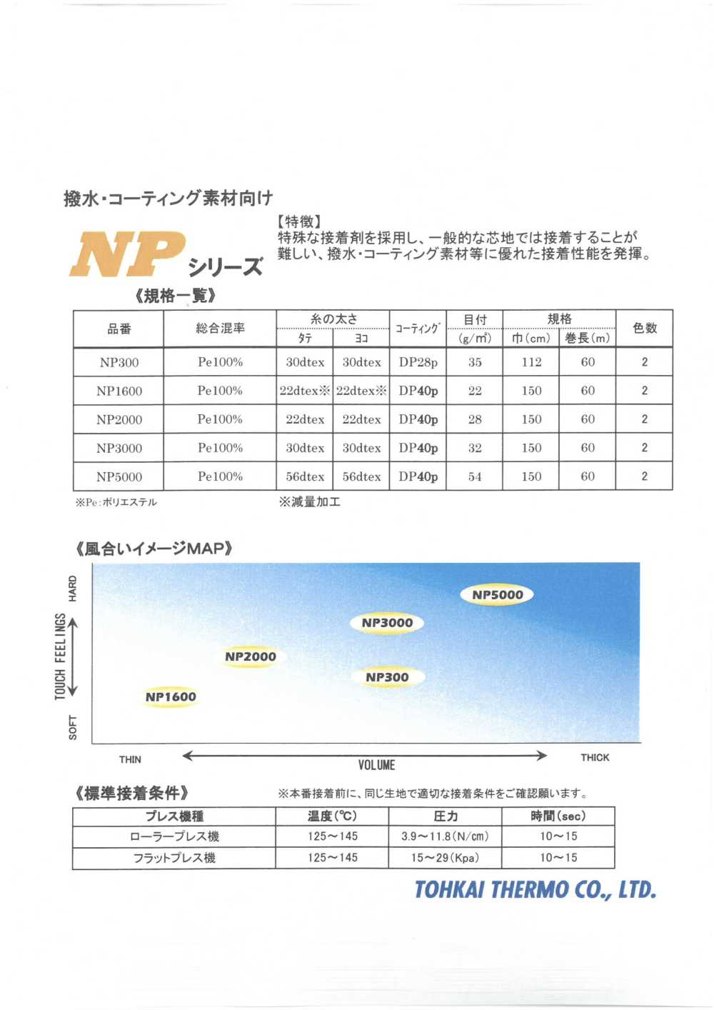 NP-SAMPLE 粘合衬NP系列样卡 东海Thermo热工
