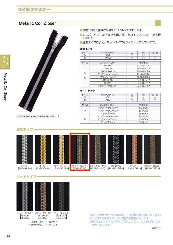 5CNMMR-EL-S-NIC2A 金属树脂拉链， 5尺寸，复古镍色逆开 YKK拉链