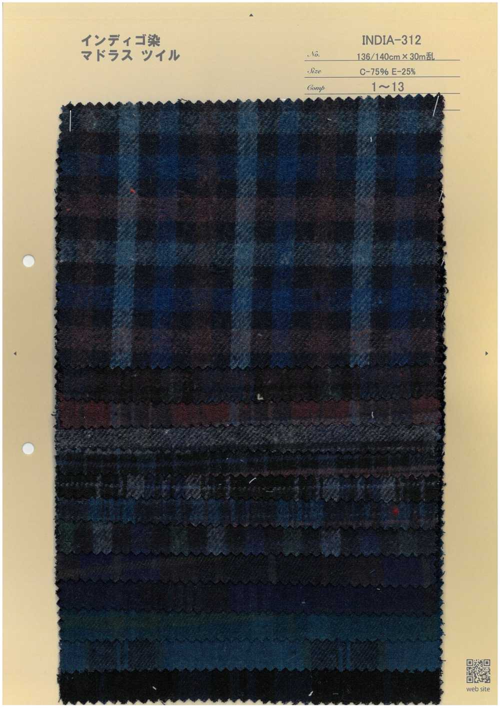 INDIA-312 靛蓝染色马德拉斯斜纹[面料] 有延商店