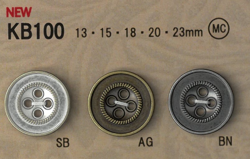 KB100 复古风格的金属纽扣，带有边框。 DAIYA BUTTON