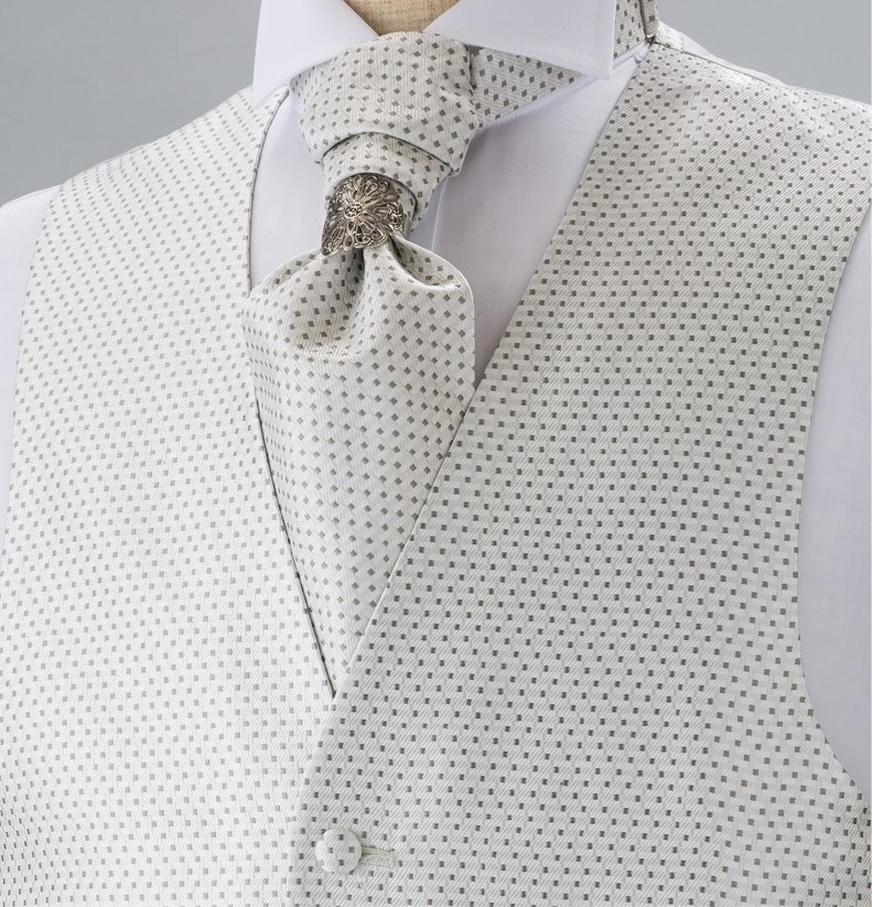 YT-902 国产真丝领带（欧式阿斯科特领巾）小图案银色[正装配饰] 山本（EXCY）