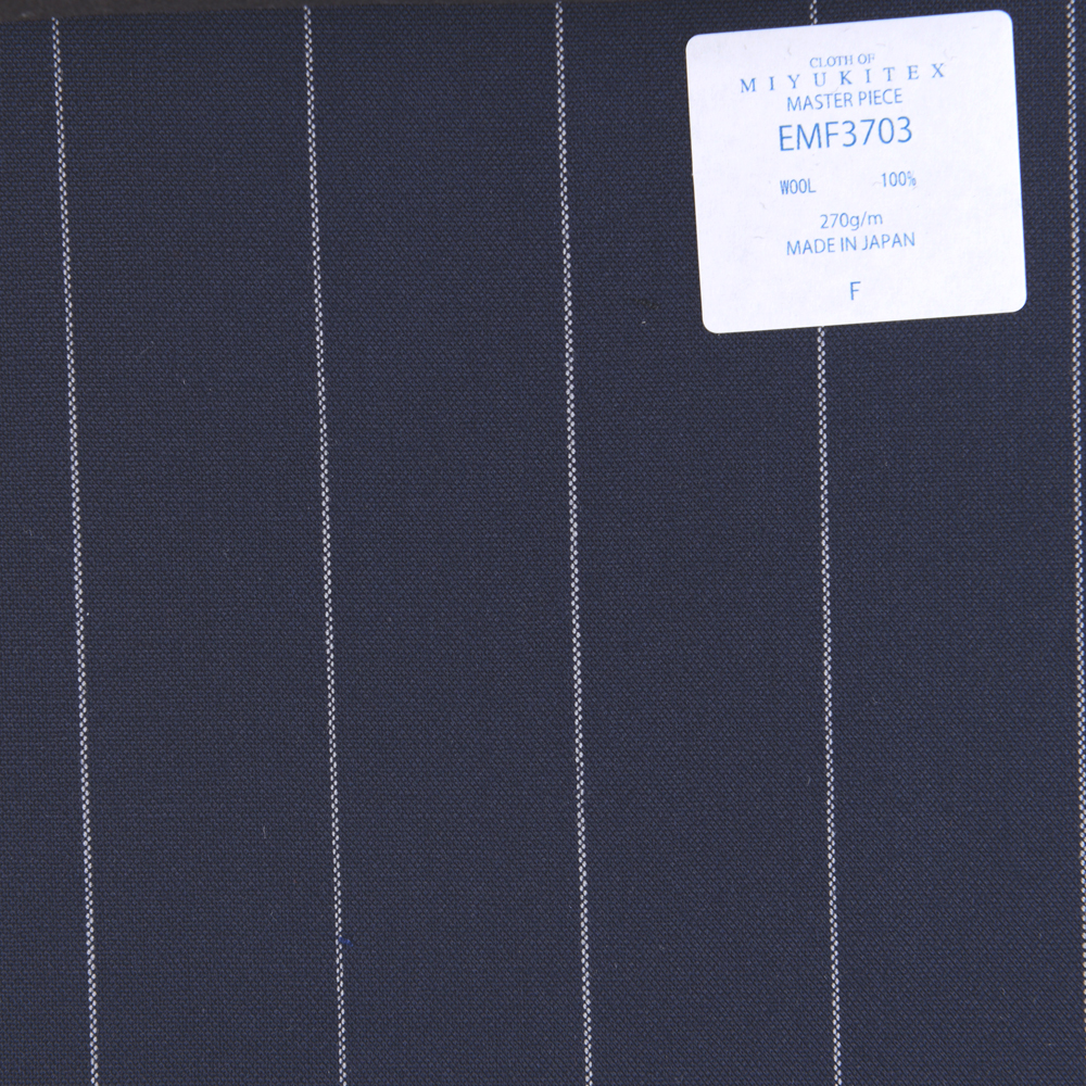 EMF3703 Masterpiece Collection Savile Row Yarn Count系列宽条纹海军蓝[面料] 美雪敬织 (Miyuki)