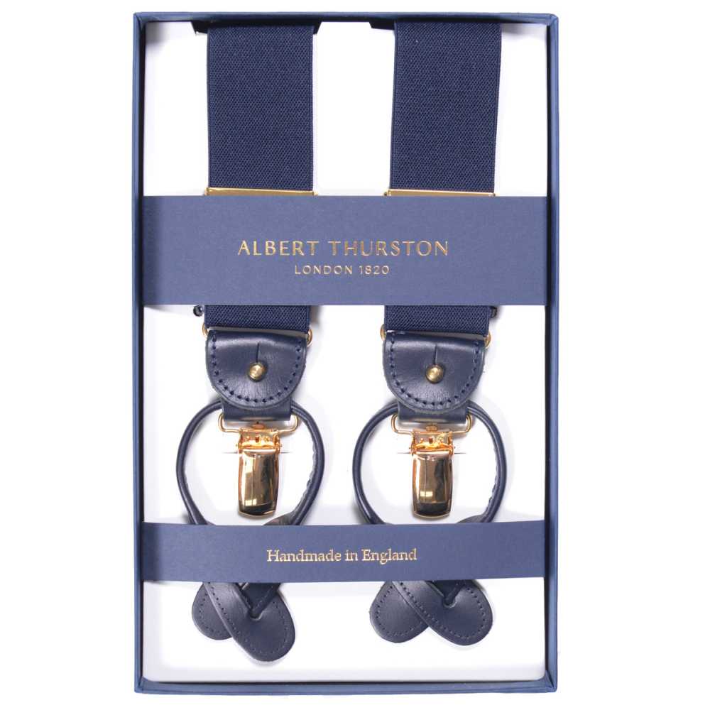 AT-NAVY-GO Albert Thurston吊带海军蓝纯色35MM 金属配件 金色款[正装配饰] ALBERT THURSTON
