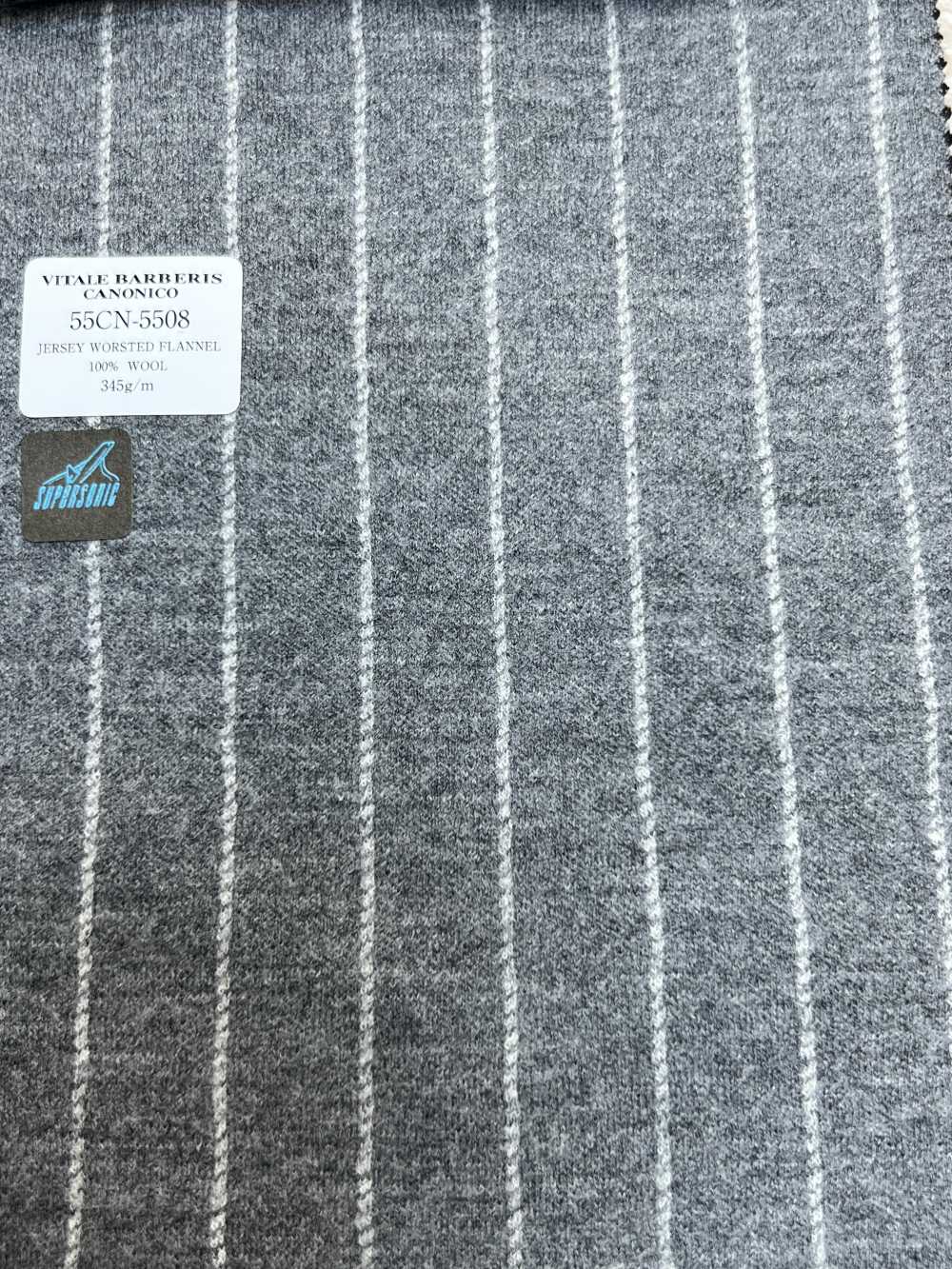 55CN5508 CANONICO 平纹精纺法兰绒浅灰色粉笔条纹[面料] 佳能