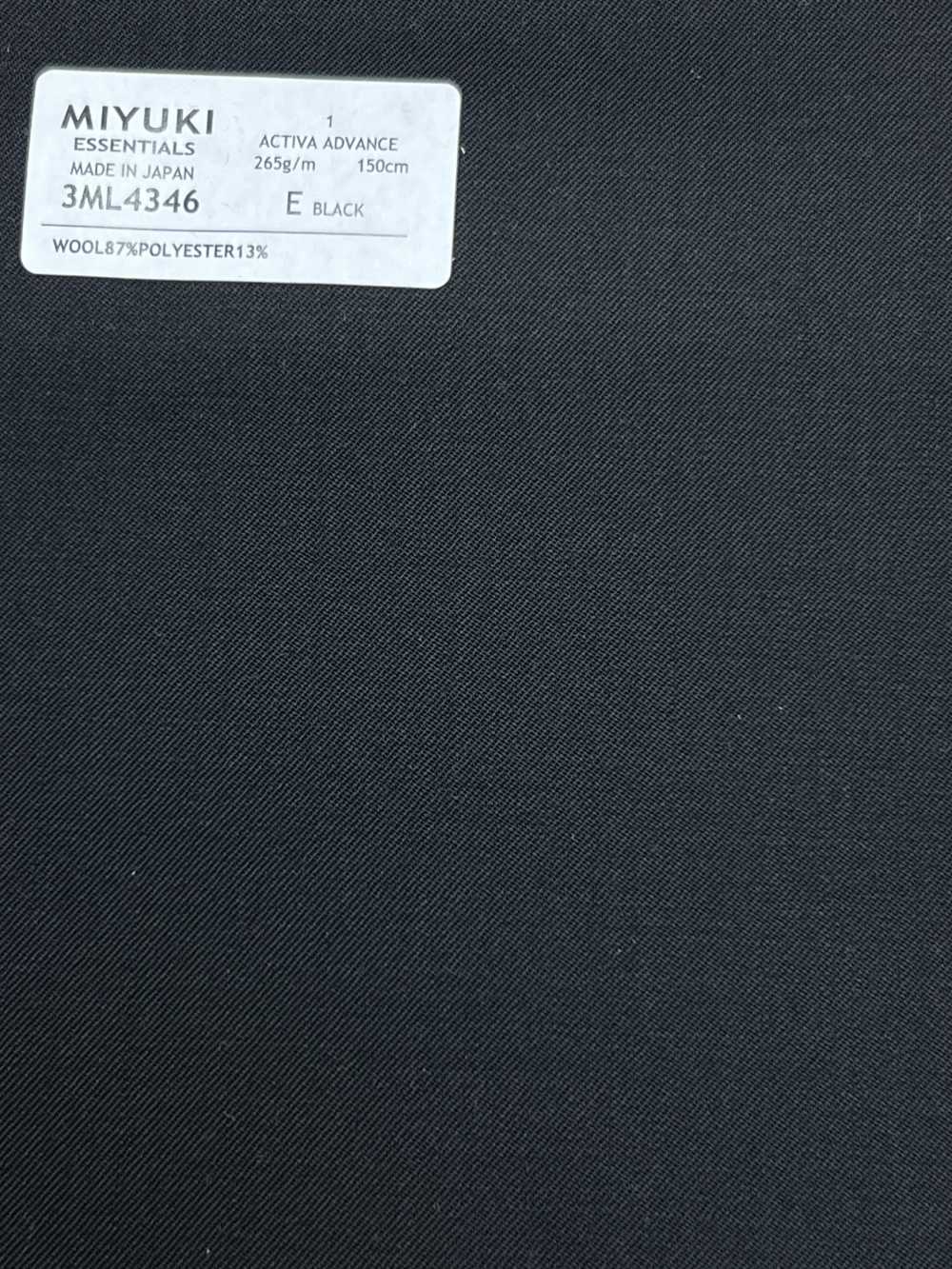 3ML4346 26SS Miyuki 面料 MIYUKI ESSENTIALS ACTIVA ADVANCE纯色黑色 美雪毛纺厂