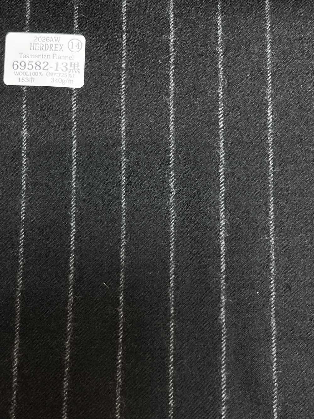 69582-13 26AW HERDREX【Tasmanian Flannel】真丝与羊毛 黑色条纹[面料] 国岛株式会社
