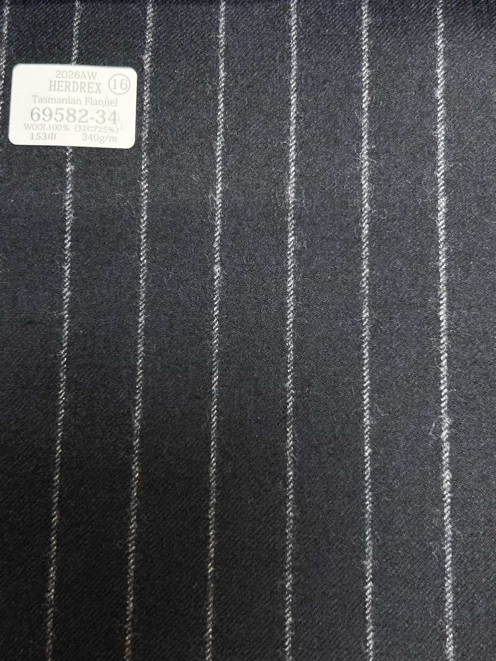 69582-34 26AW HERDREX【Tasmanian Flannel】真丝与羊毛 藏青色 条纹[面料] 国岛株式会社