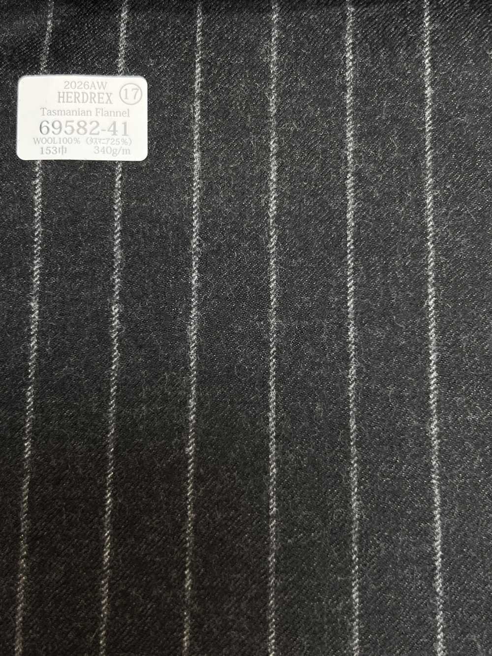69582-41 26AW HERDREX【Tasmanian Flannel】真丝羊毛炭灰色条纹[面料] 国岛株式会社