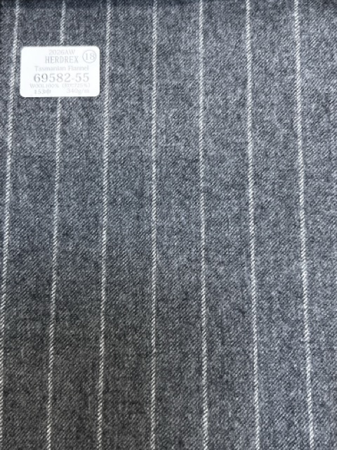 69582-55 26AW HERDREX【Tasmanian Flannel】真丝与羊毛 灰色条纹[面料] 国岛株式会社
