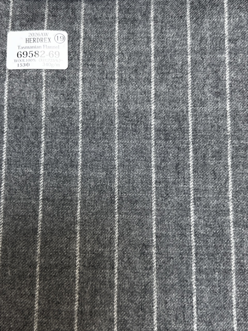 69582-69 26AW HERDREX【Tasmanian Flannel】真丝与羊毛 浅灰色条纹[面料] 国岛株式会社