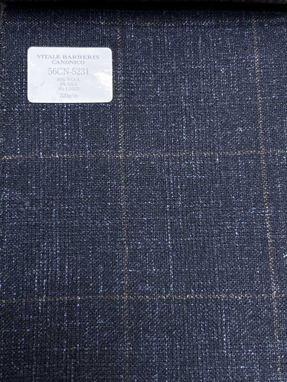 56CN5231 CANONICO WOOL SILK & LINEN 花式西装面料 海军蓝/棕色 窗格纹 佳能
