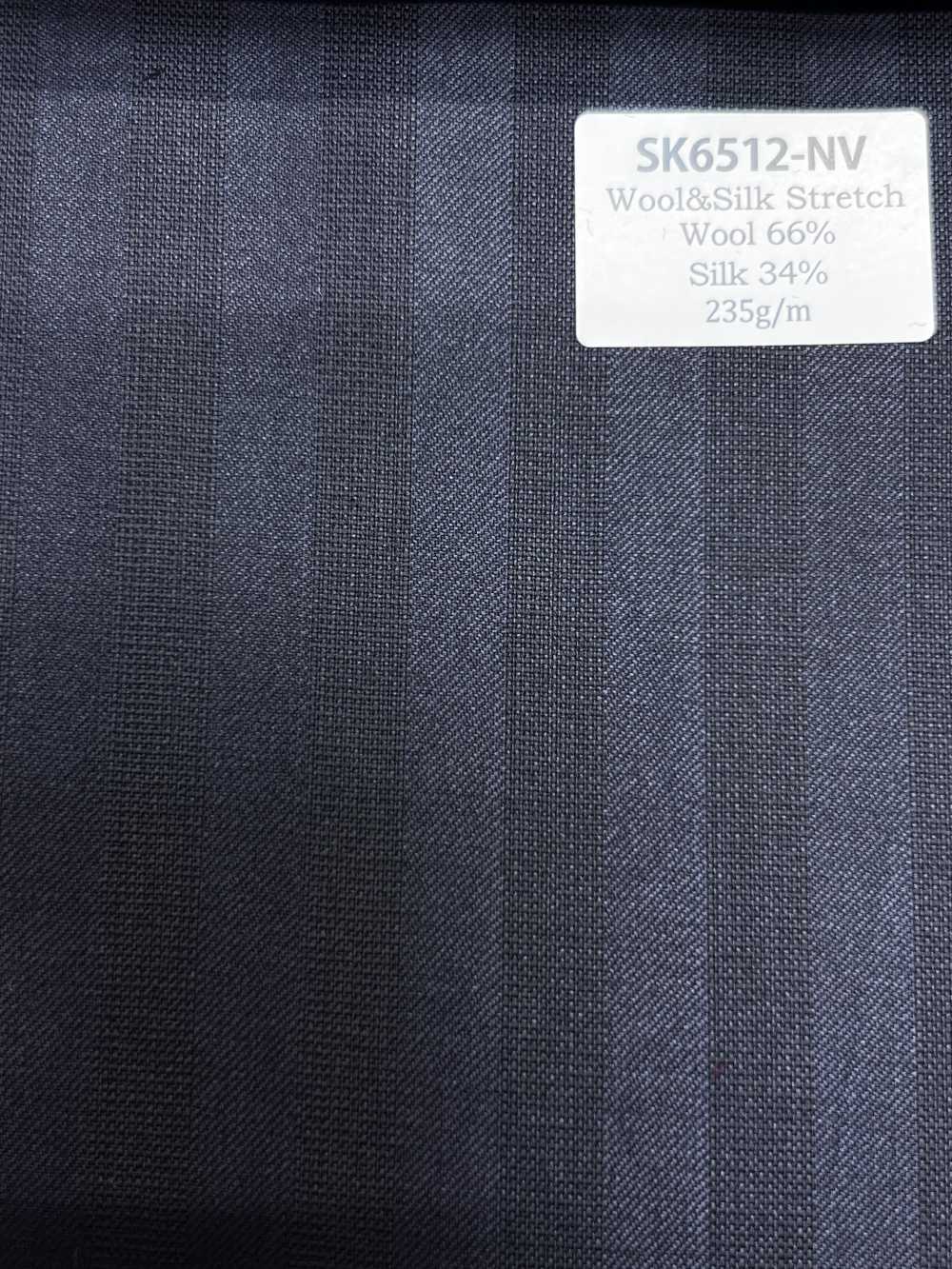 SK6512-NV 日本产 真丝羊毛弹力 海军蓝 条纹[面料] 细井商事株式会社