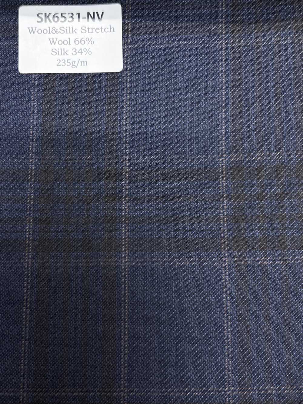 SK6531-NV 日本产 真丝羊毛弹力 海军蓝 格纹[面料] 细井商事株式会社