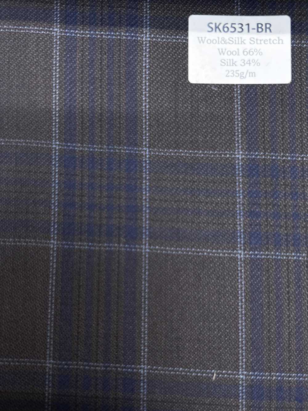 SK6531-BR 国产 真丝羊毛弹力 棕色格纹[面料] 细井商事株式会社