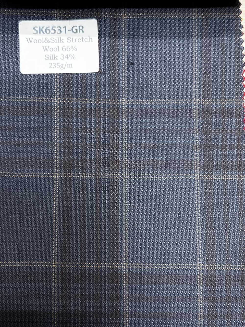 SK6531-GR 日本产 真丝羊毛弹力 绿色 格纹[面料] 细井商事株式会社