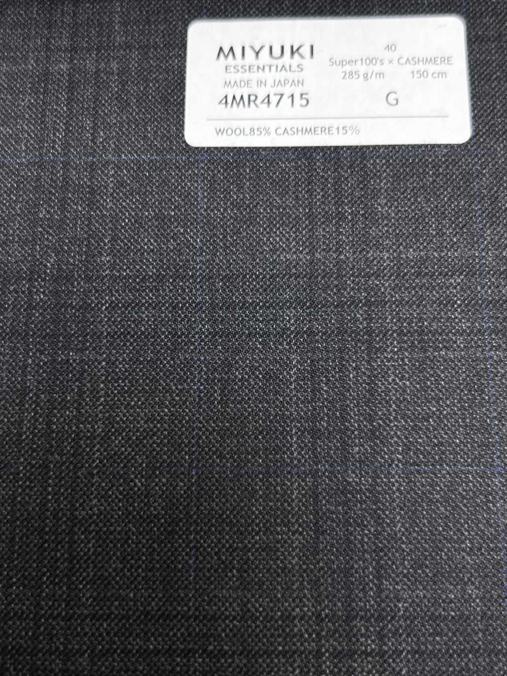 4MR4715 26AW Super100's × 羊绒 炭灰色 格纹[面料] 美雪毛纺厂
