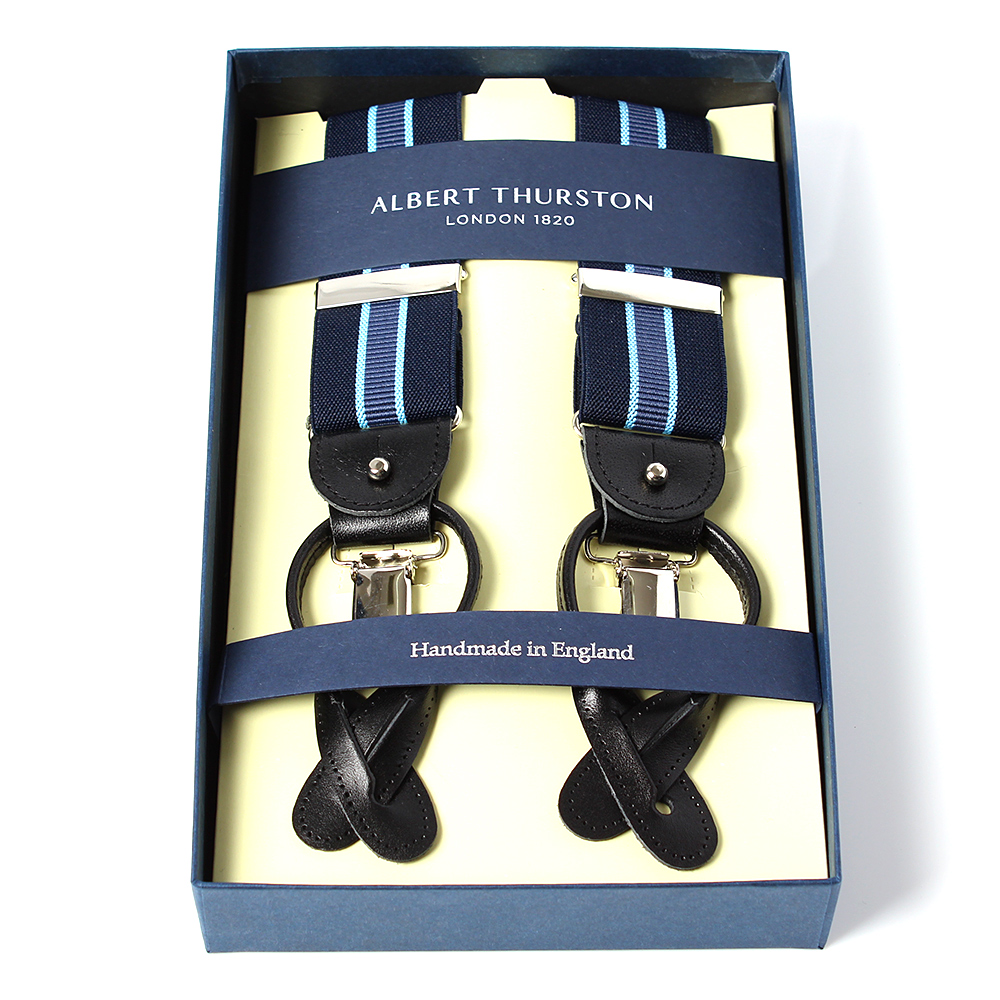 AT-2266-NV Albert Thurston吊带条纹设计 35 毫米深蓝色[正装配饰] ALBERT THURSTON
