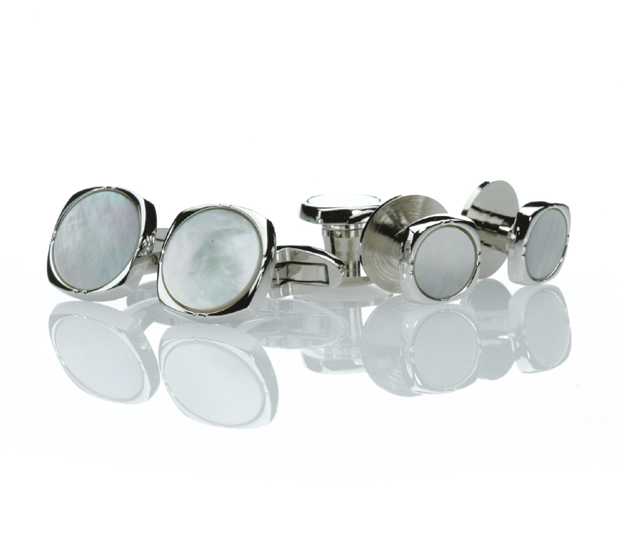 K-3 纯银正装袖扣和耳钉套装，蝶貝银色圆角[正装配饰] 山本（EXCY）