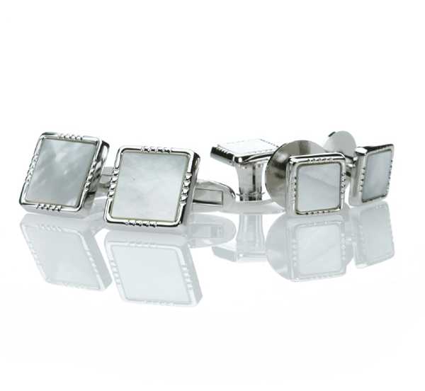 P-3 纯银正装袖扣和耳钉套装，蝶貝银方形[正装配饰] 山本（EXCY）