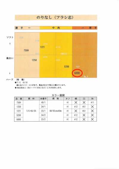 6000 衬衫用非粘合衬