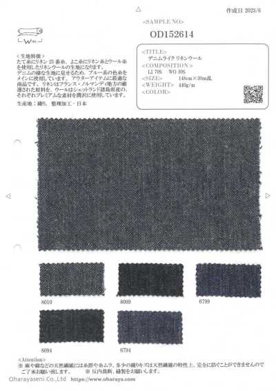 OD152614 牛仔布质感亚麻羊毛