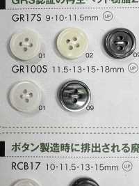 GR100S GRS 认证 25% 再生 PET 树脂纽扣，带边缘，4 个孔 Osaka Plastic Industries（DAIYA BUTTON） 更多图片