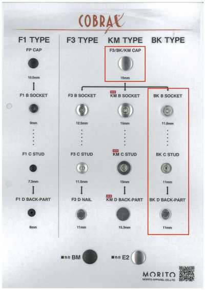 BK-A/B/C/D COBRAX® BK 4套（面扣/套扣/子扣/底钉）