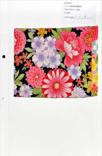 850584 平布 花金和图案 豪华牡丹