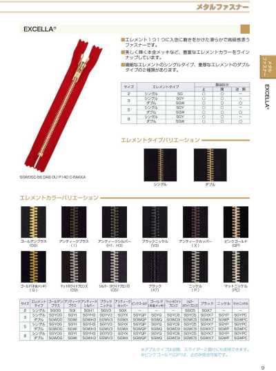 5SGWH3C-SLSH-H 头对头 EXCELLA® 拉链 5尺寸 复古银 闭端双拉头