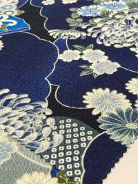 850561 惊艳的靛蓝染色日本设计：云海与扇形菊花[面料] VANCET 奔时代 更多图片