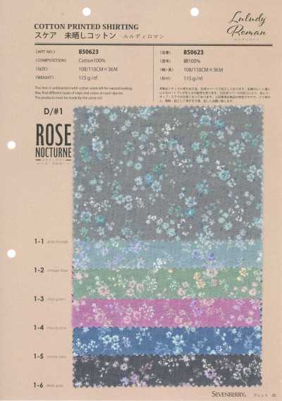 850623 平纹布 未漂白棉 露露迪罗曼 玫瑰·夜曲