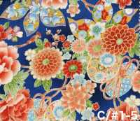850628 平纹布 花卉金和风图案 牡丹、菊、葵与鼓[面料] VANCET 奔时代 其他图片