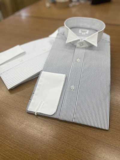クレリックシャツ 翼领异色领袖条纹正装衬衫