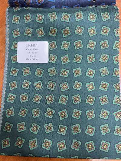 URJ-071 意大利产 100%铜氨丝印花里布 小花图案绿色