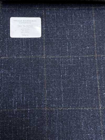 56CN5231 CANONICO WOOL SILK & LINEN 花式西装面料 海军蓝/棕色 窗格纹